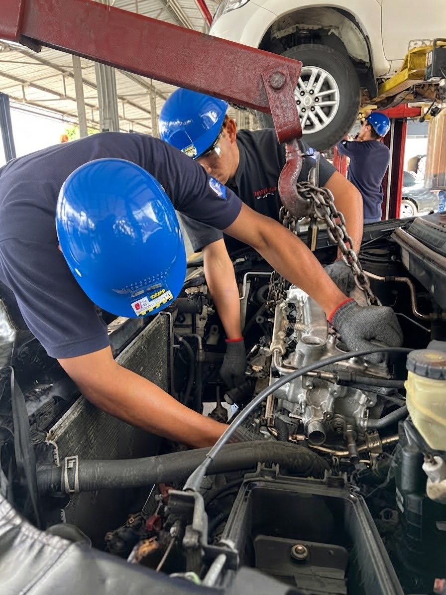 Técnico de Autoyota instalando un repuesto original Toyota